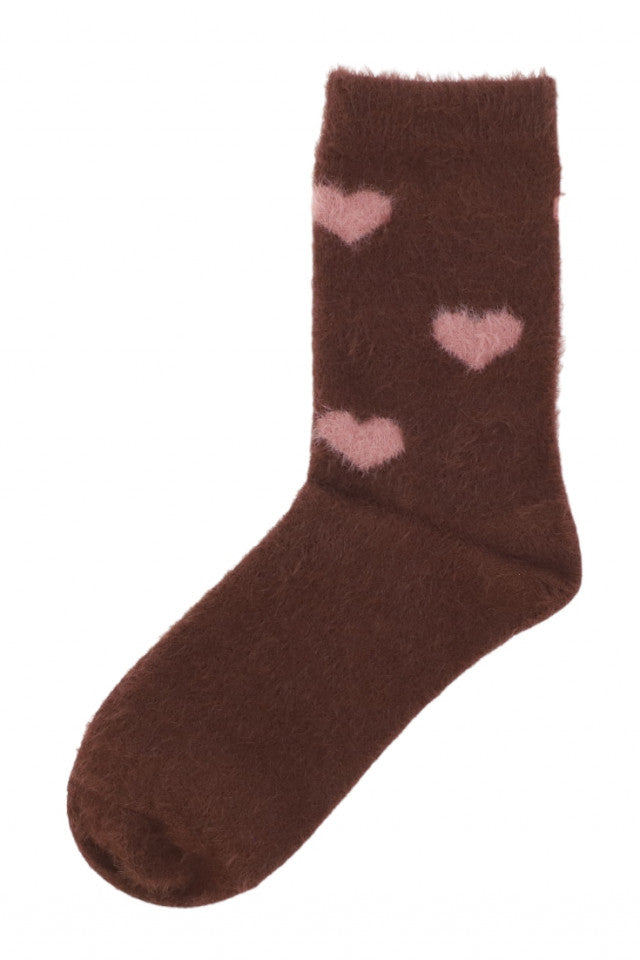 Sosete lungi dama, 80% Lana Nurca, Inimioare, NO2129, 39-42, Maro