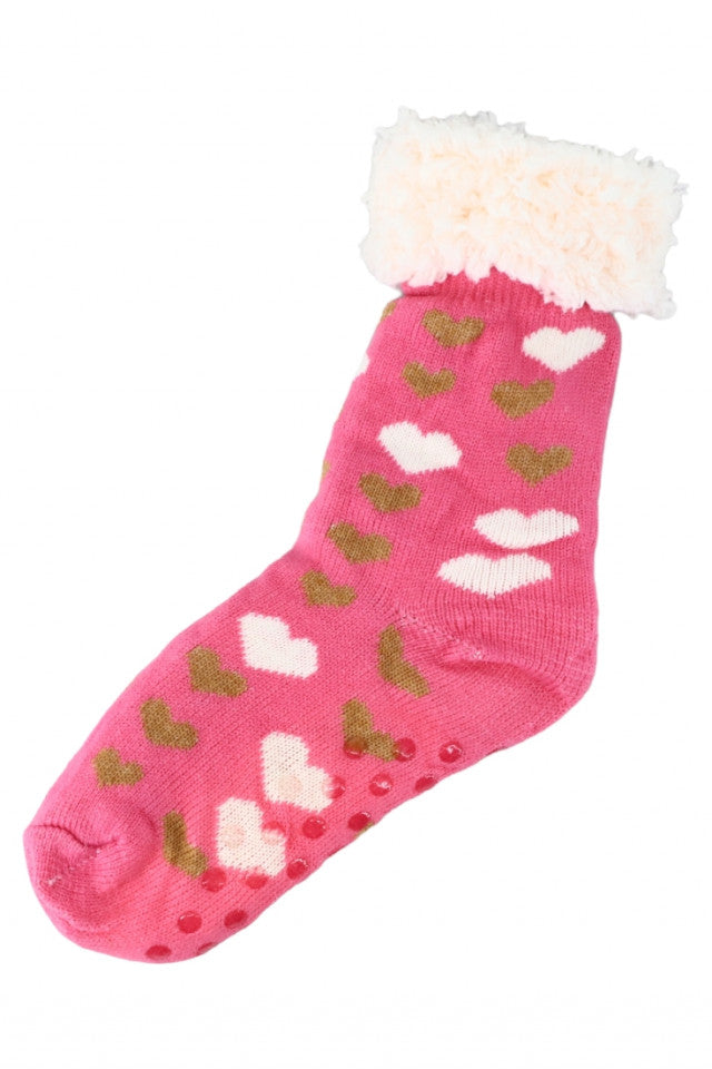 Sosete lungi imblanite dama, pentru iarna, Antiderapante, Inimioare, NO4001, 36 - 40, Roz