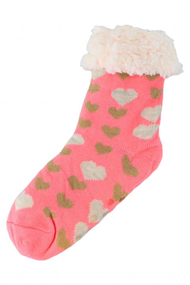 Sosete lungi imblanite dama, pentru iarna, Antiderapante, Inimioare, NO4003, 36 - 40, Roz