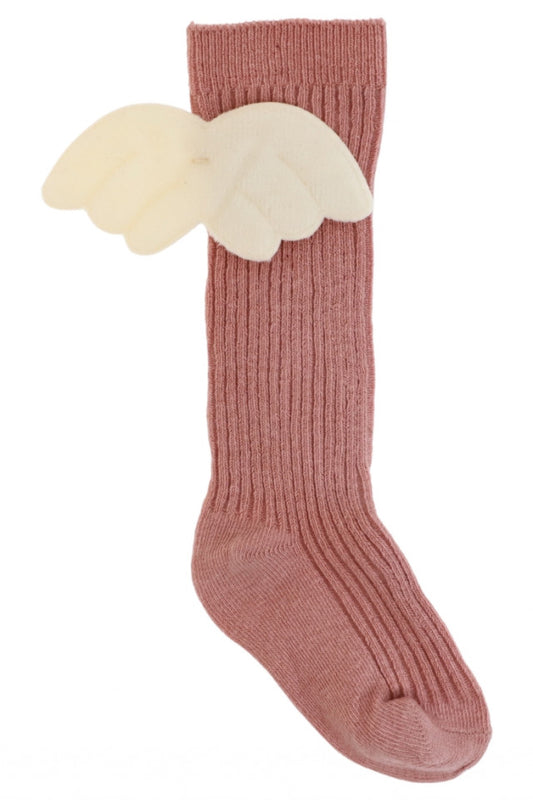 Sosete lungi pentru fetite, 95% Bumbac, Aripi de Inger, NO1230, 12-18 luni, Roz inchis