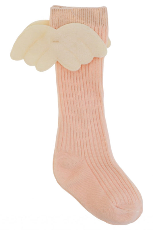 Sosete lungi pentru fetite, 95% Bumbac, Aripi de Inger, NO1231, 12-18 luni, Roz deschis