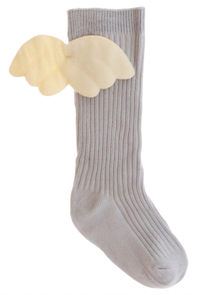 Sosete lungi pentru fetite, 95% Bumbac, Aripi de Inger, NO1233, 12-18 luni, Gri