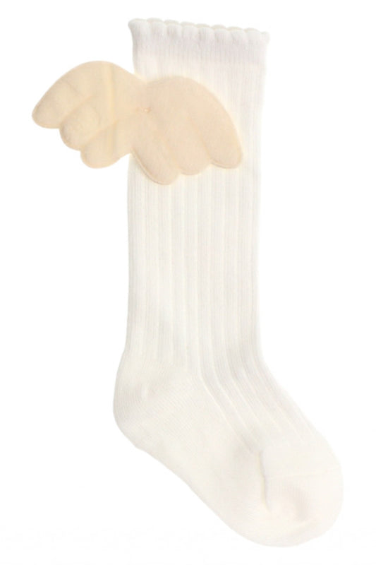 Sosete lungi pentru fetite, 95%Bumbac, Aripi de Inger, NO1568, 0-16 luni, Alb