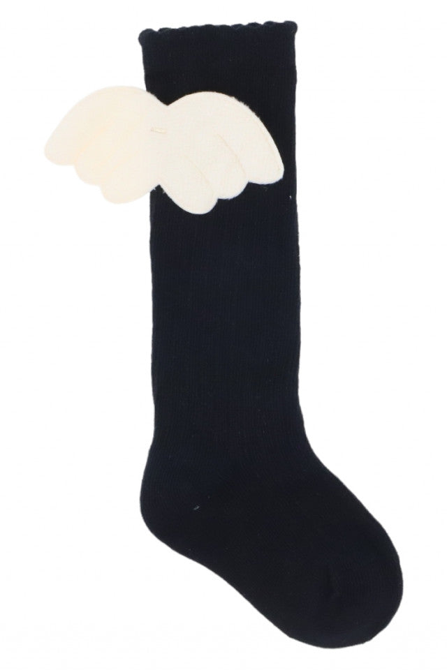 Sosete lungi pentru fetite, 95%Bumbac, Aripi de Inger, NO1568, 0-16 luni, Negru