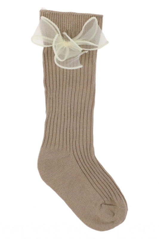 Sosete lungi pentru fetite, 95%Bumbac, Funda, NO3817, 2-4 ani, Bej