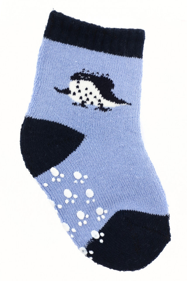 Sosete pentru copii, flausate, antiderapante, 95% Bumbac, imprimeu balena, 9 luni, Albastru