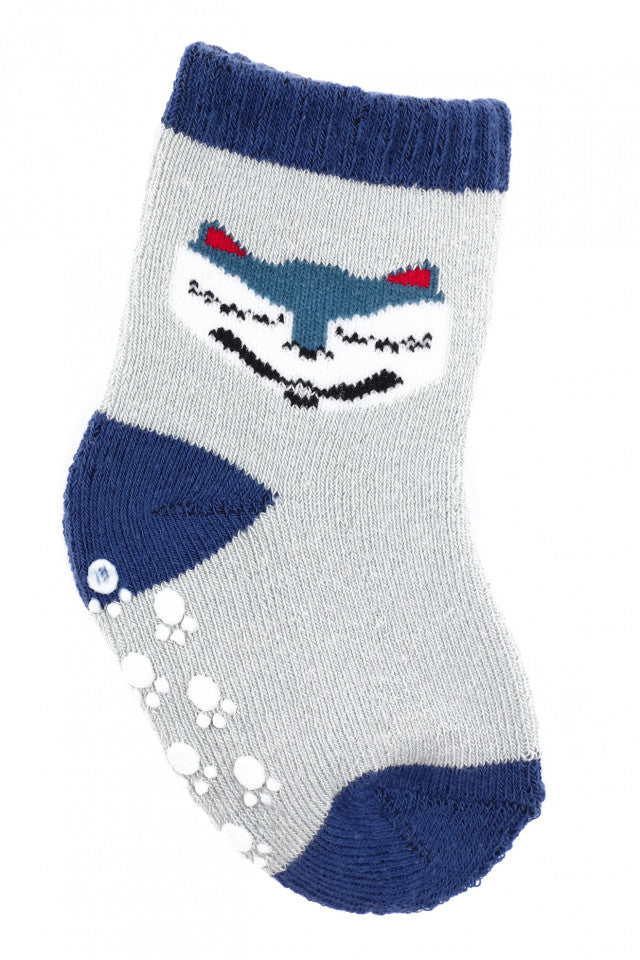 Sosete pentru copii, flausate, antiderapante, 95% Bumbac, imprimeu pisica, 9 luni, Bleu