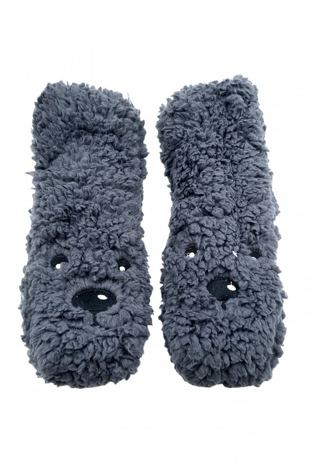 Sosete pentru copii, pufoase, antiderapante, imprimeu ursulet, marime 24-27, Gri