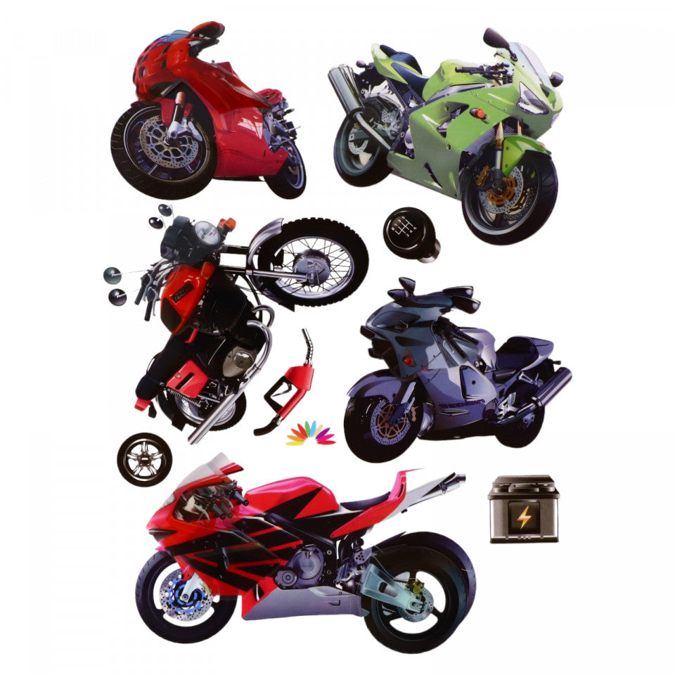 Sticker decorativ pentru camera copilului, 8D, Motociclete, RA-022, 38 cm