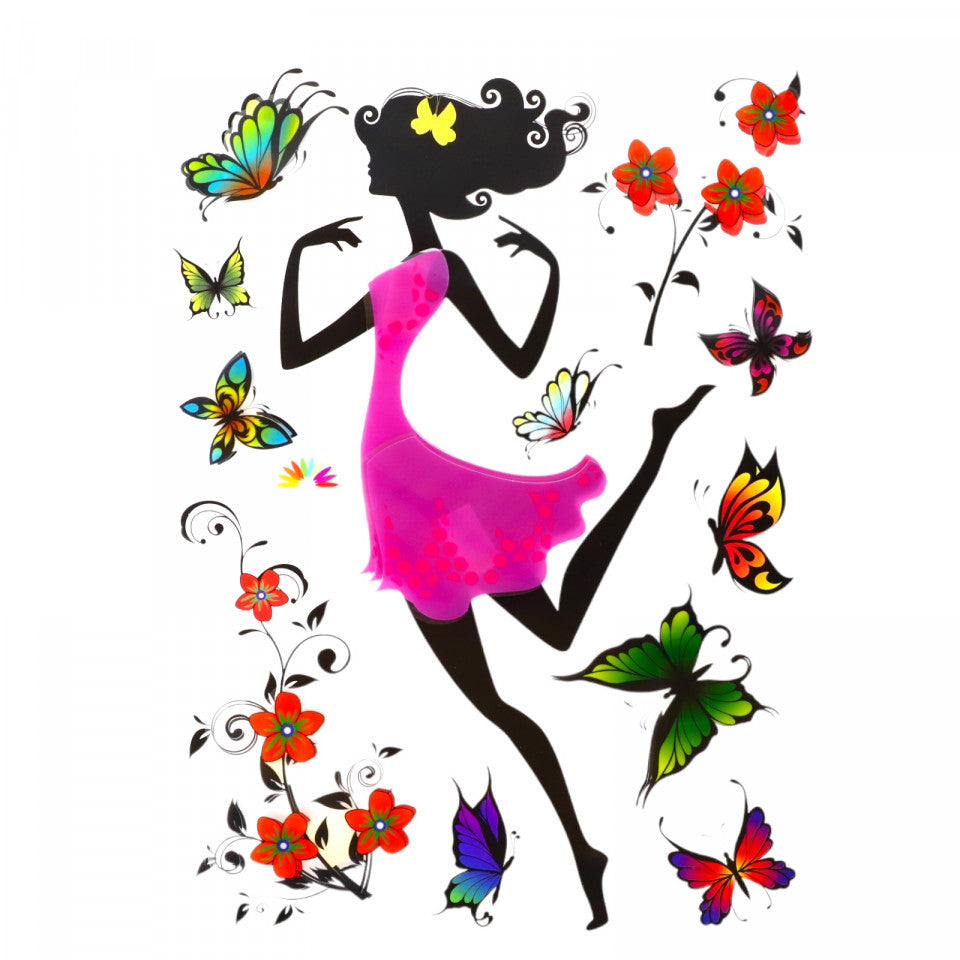 Sticker decorativ pentru camera copilului, 8D, Zana cu fluturi, RA-010, 38 cm