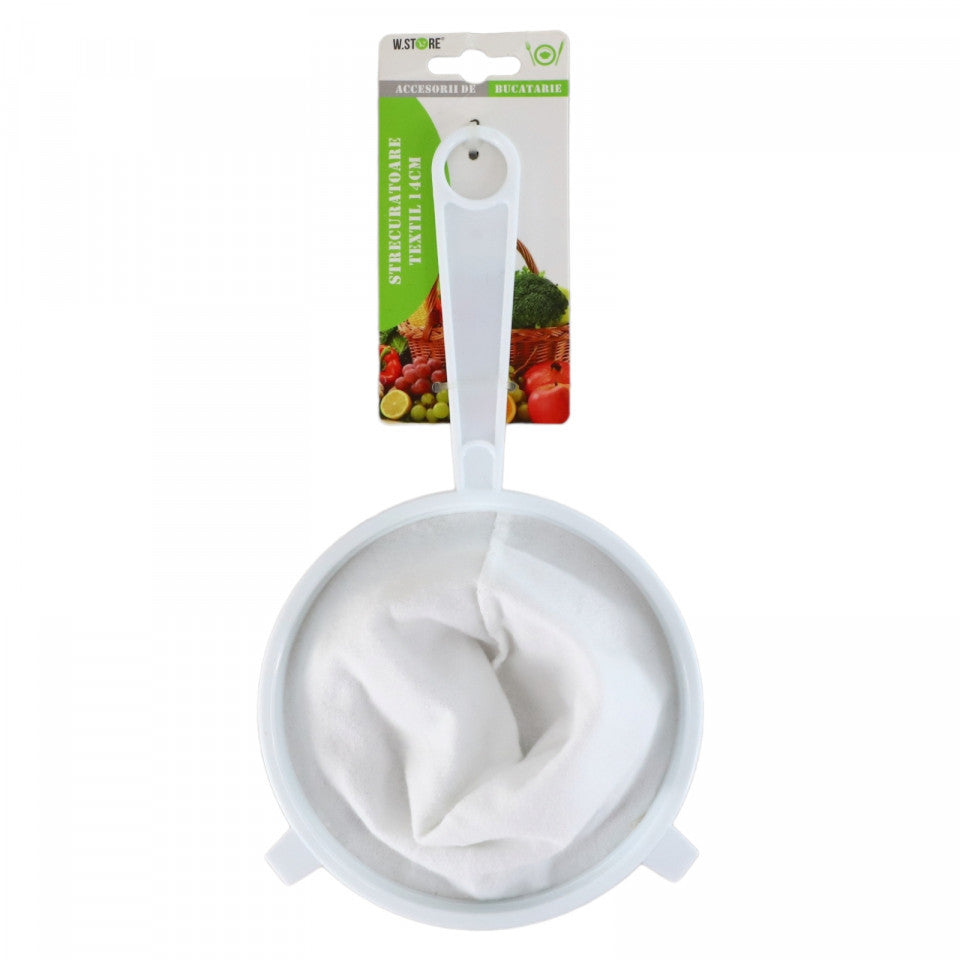 Strecuratoare textila, maner de plastic, 14 x 24.5 cm, alb