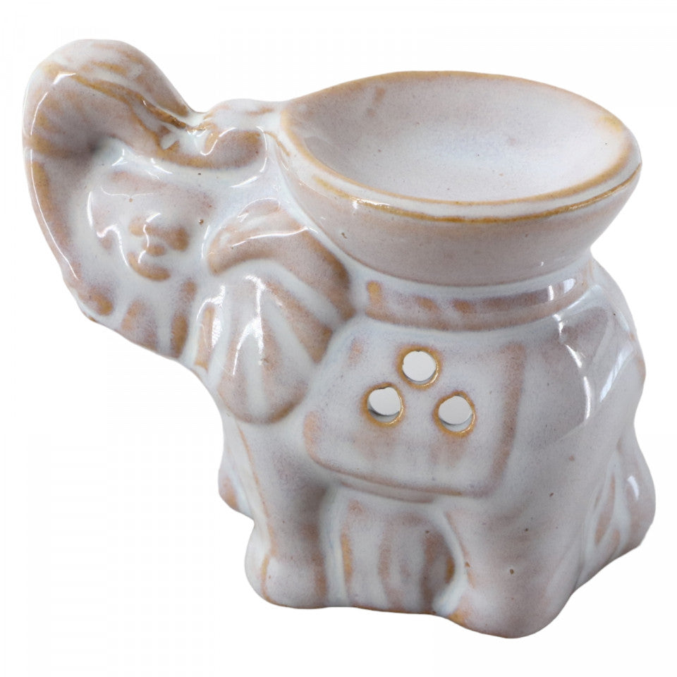 Suport lumanare, aromaterapie, ceramica, difuzor pentru uleiuri esentiale, Elefant, Feng Shui, AR10B, 7.5 x 10 cm, Alb