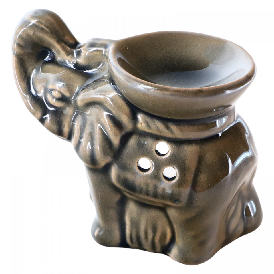 Suport lumanare, aromaterapie, ceramica, difuzor pentru uleiuri esentiale, Elefant, Feng Shui, AR10C, 7.5 x 10 cm, Maro