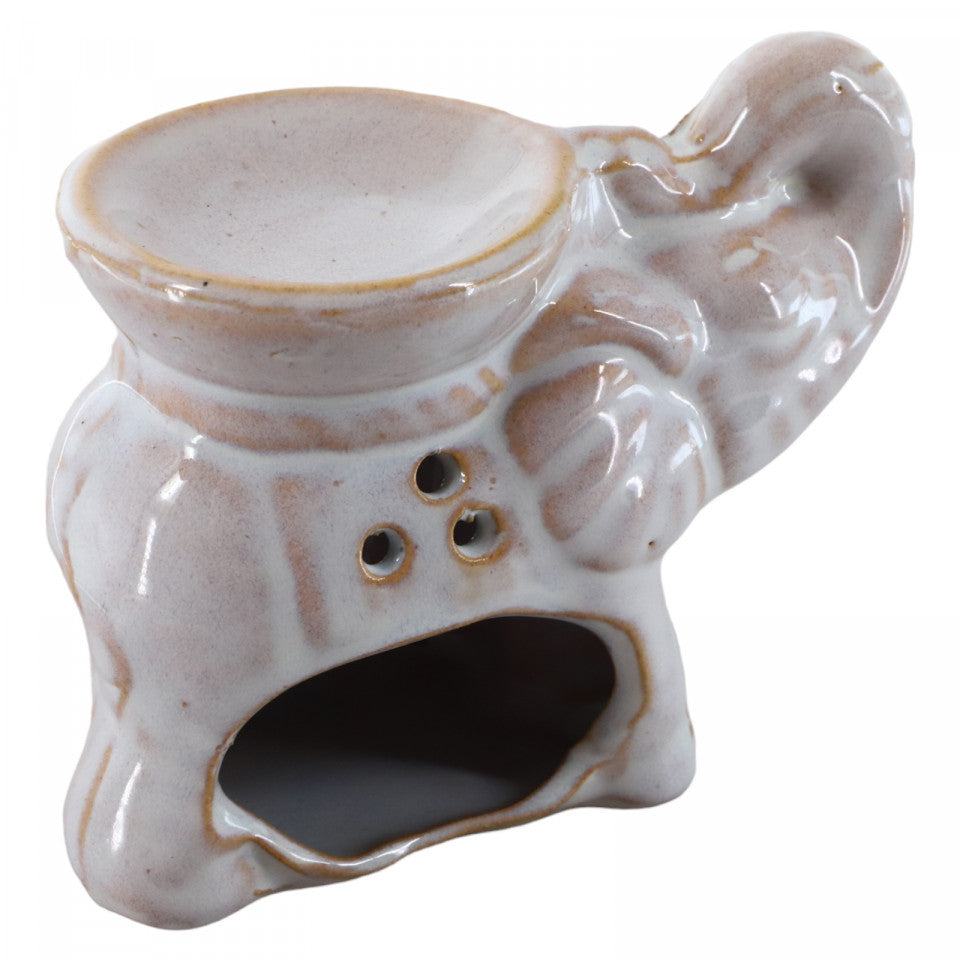 Suport lumanare, aromaterapie, ceramica, difuzor pentru uleiuri esentiale, Elefant, Feng Shui, AR10B, 7.5 x 10 cm, Alb