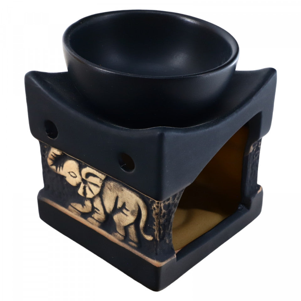 Suport pentru aromaterapie, din ceramica, difuzor pentru lumanari si uleiuri esentiale, Feng Shui, AR30B, 8.3 x 9.8 cm, Negru