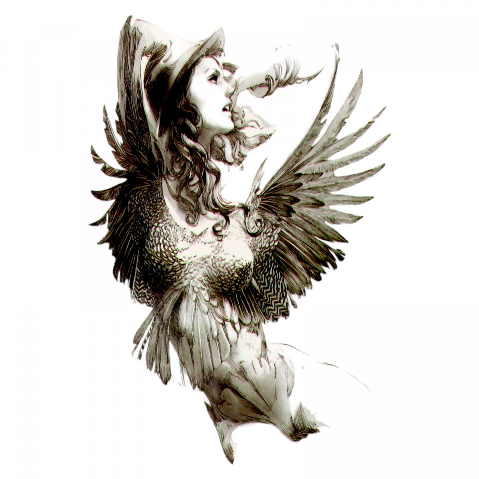 Tatuaj temporar, Femeia transformata in inger, WS039, 9.5 x 14.5 cm, Negru