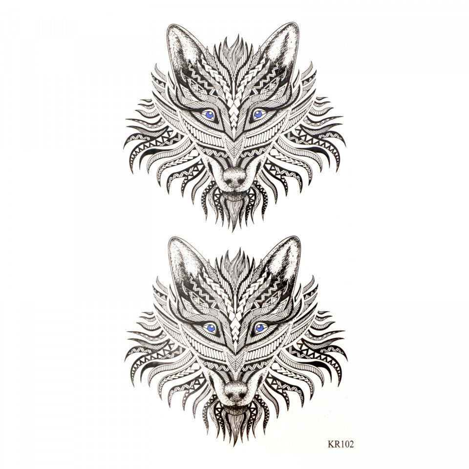 Tatuaj temporar, Lupii asiatici, KR102, 9 x 16.5 cm, Negru
