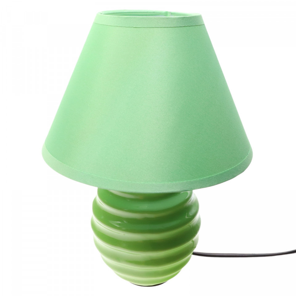 Veioza din ceramica, abajur textil, E14, cu intrerupator, NO2048, 25 x 17.5cm, Verde