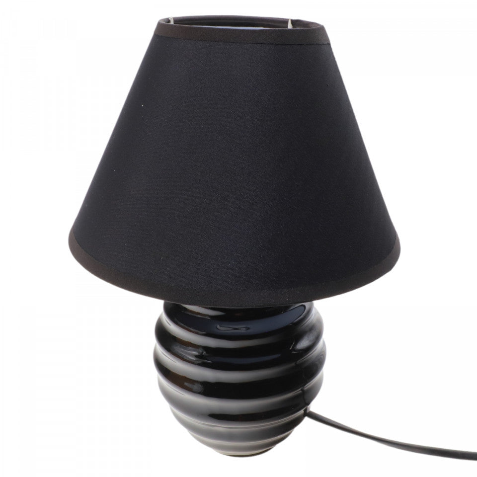 Veioza din ceramica, abajur textil, E14, cu intrerupator, NO832, 25 x 17.5cm, Negru