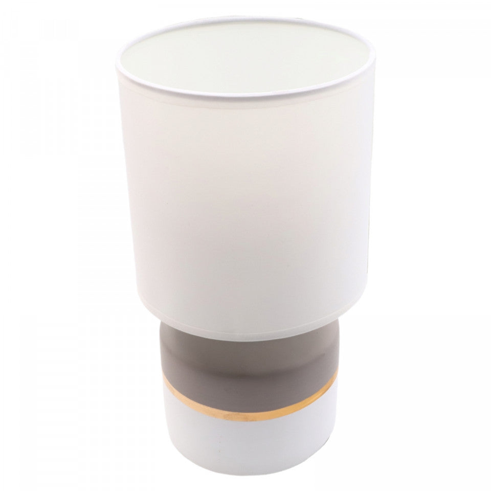 Veioza din ceramica si textil, E27, intrerupator, cablu 1.2 m, 29 x 16 cm, Alb