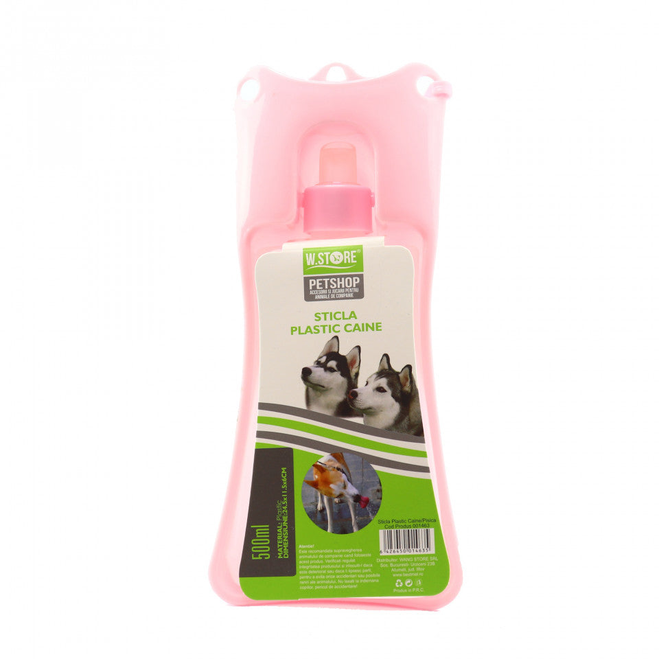 Adapatoare animale portabila, bol plastic, sistem antivarsare, Roz, 500ml