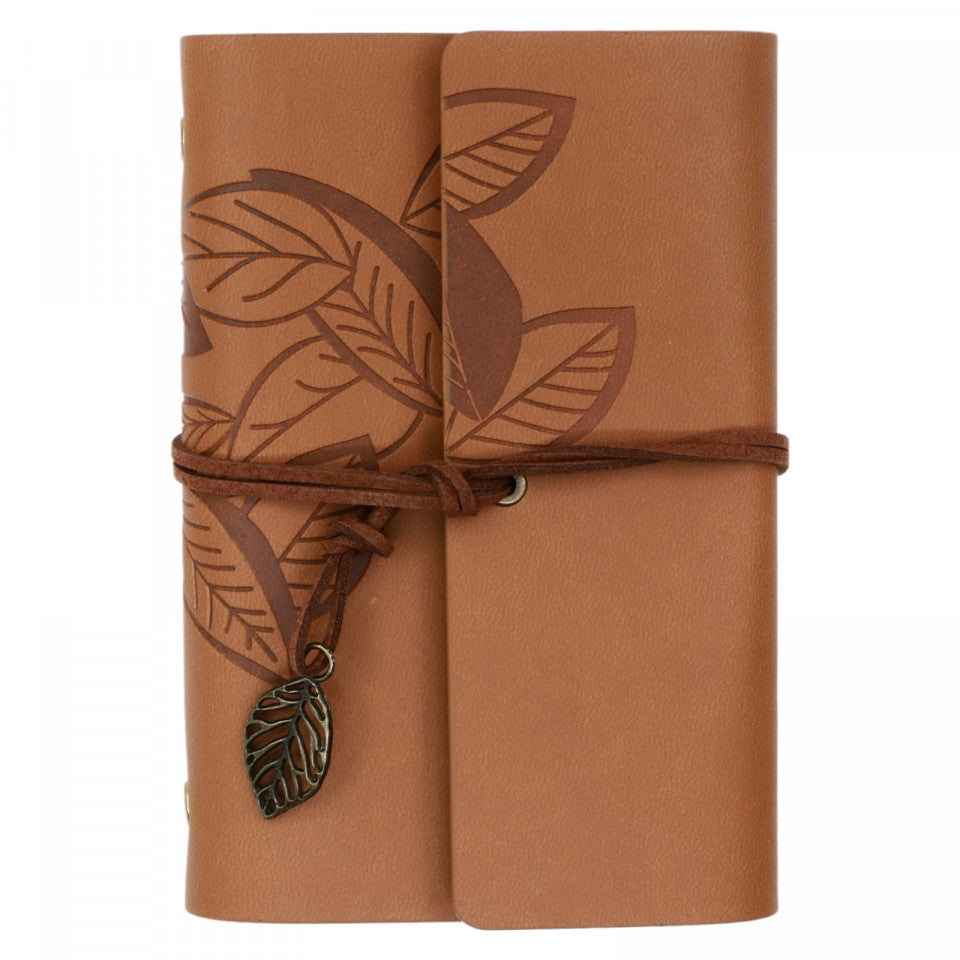 Agenda tip jurnal de calatorie, Coperta din piele ecologica, Vintage, 14.5 x 10.5 cm, Nedatata, Maro