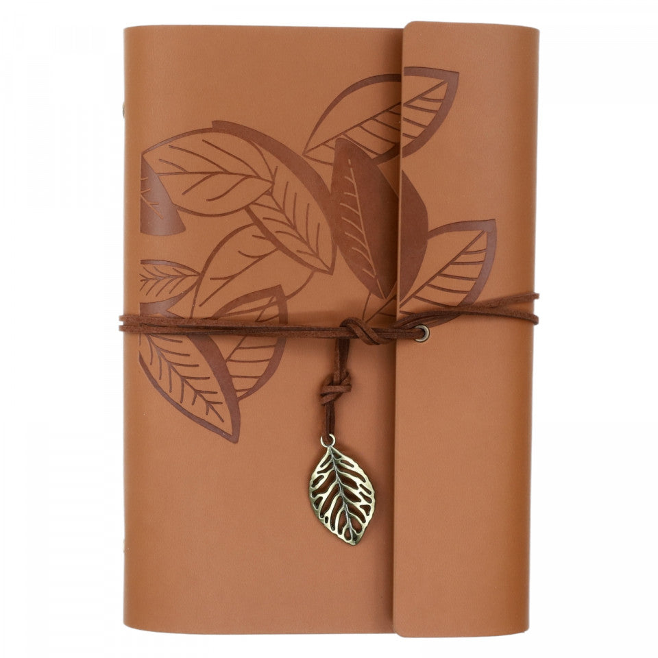Agenda tip jurnal de calatorie, Coperta din piele ecologica, Vintage, 23 x 16 cm, Nedatata, Maro