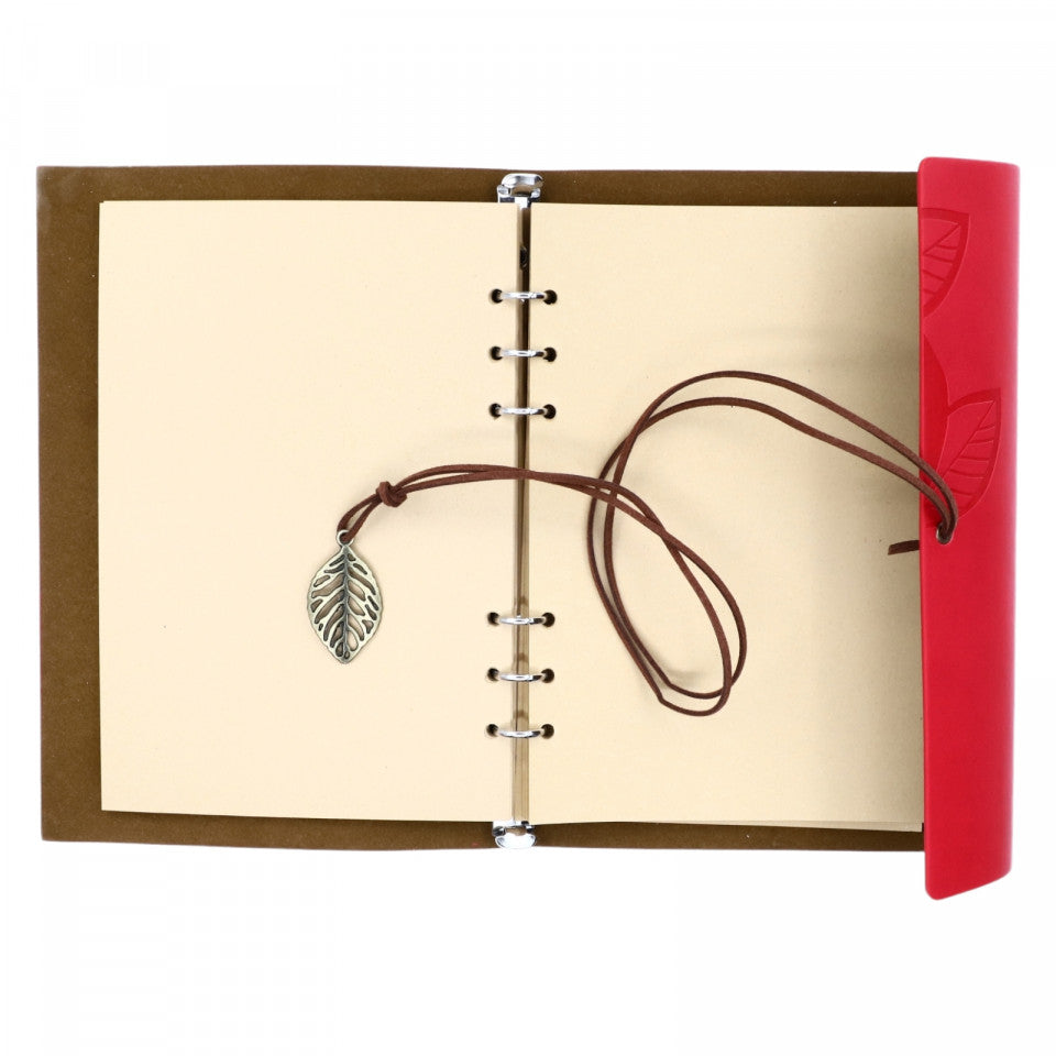 Agenda tip jurnal de calatorie, Coperta din piele ecologica, Vintage, 23 x 16 cm, Nedatata, Rosu