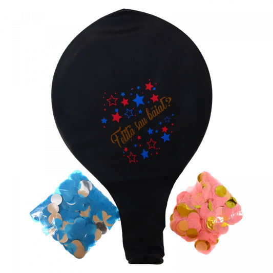 Balon cu confetti, fata sau baiat, dezvaluirea genului, gender reveal, NO453, 90 cm, Negru