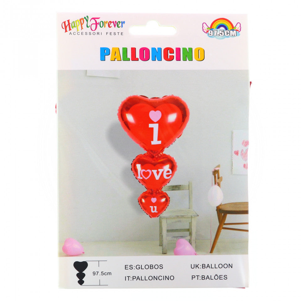 Balon folie, 3 inimi, I Love You, 97.5 cm