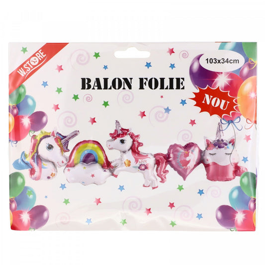 Balon folie, Unicorni, 103 x 34 cm, Multicolor