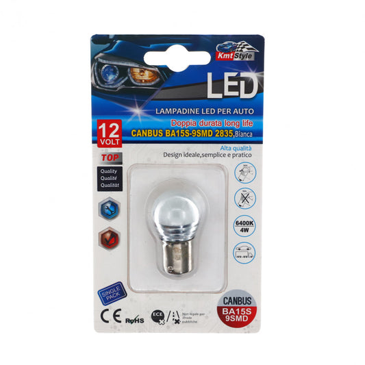 Bec led pentru stop, 12V, Soclu BA15S, 9SMD 2835, 6400k, 4W