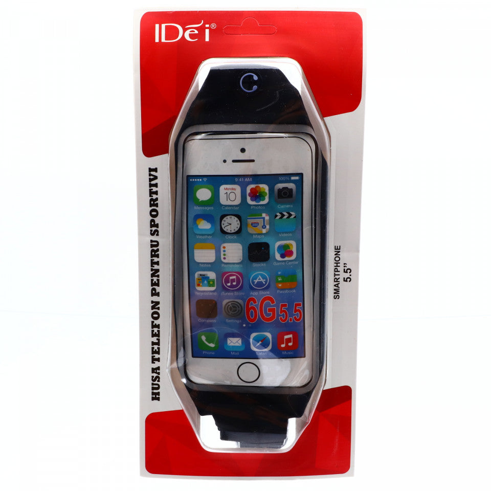 Borseta sport pentru telefon cu iesire pentru casti, ajustabila, impermeabila, 5.5", Negru