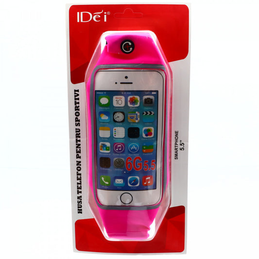 Borseta sport pentru telefon cu iesire pentru casti, ajustabila, impermeabila, 5.5", Roz