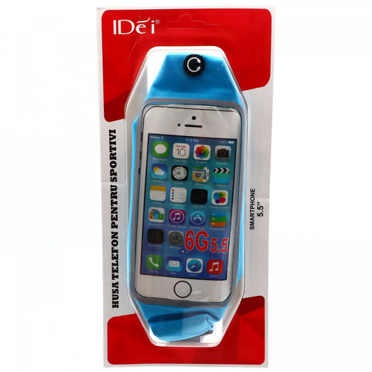 Borseta sport pentru telefon cu iesire pentru casti, ajustabila, impermeabila, 5.5", Bleu
