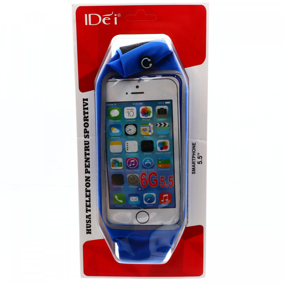 Borseta sport pentru telefon cu iesire pentru casti, ajustabila, impermeabila, 5.5", Albastru