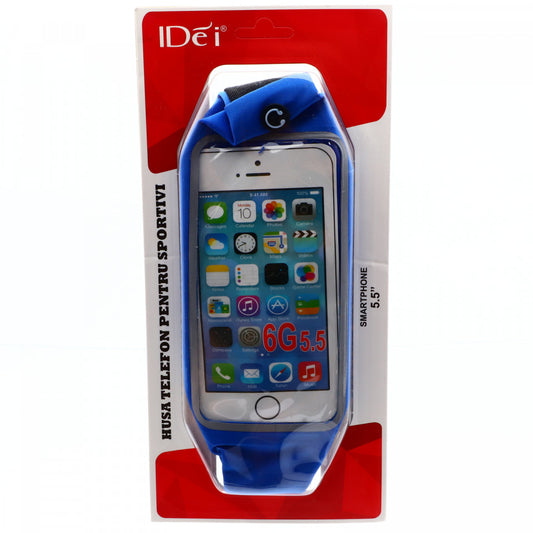 Borseta sport pentru telefon cu iesire pentru casti, ajustabila, impermeabila, 5.5", Albastru