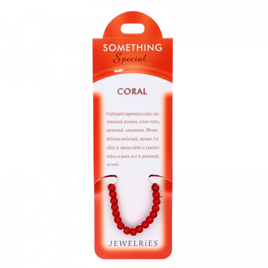 Bratara cu pietre semipretioase, NO110, Coral, Rosu, 8 cm