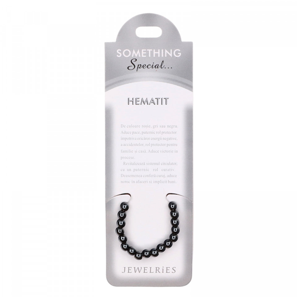 Bratara cu pietre semipretioase, NO114, Hematit, Argintiu, 8 cm