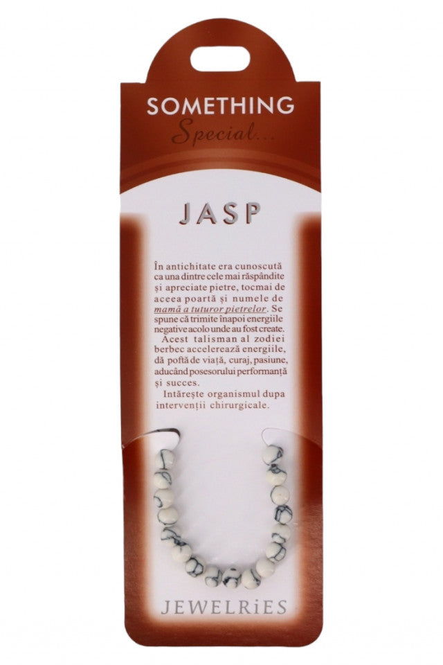 Bratara cu pietre semipretioase, NO7018, Jasp, 8 cm, Alb