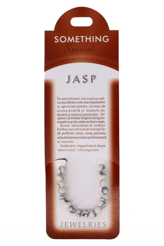 Bratara cu pietre semipretioase, NO7018, Jasp, 8 cm, Alb