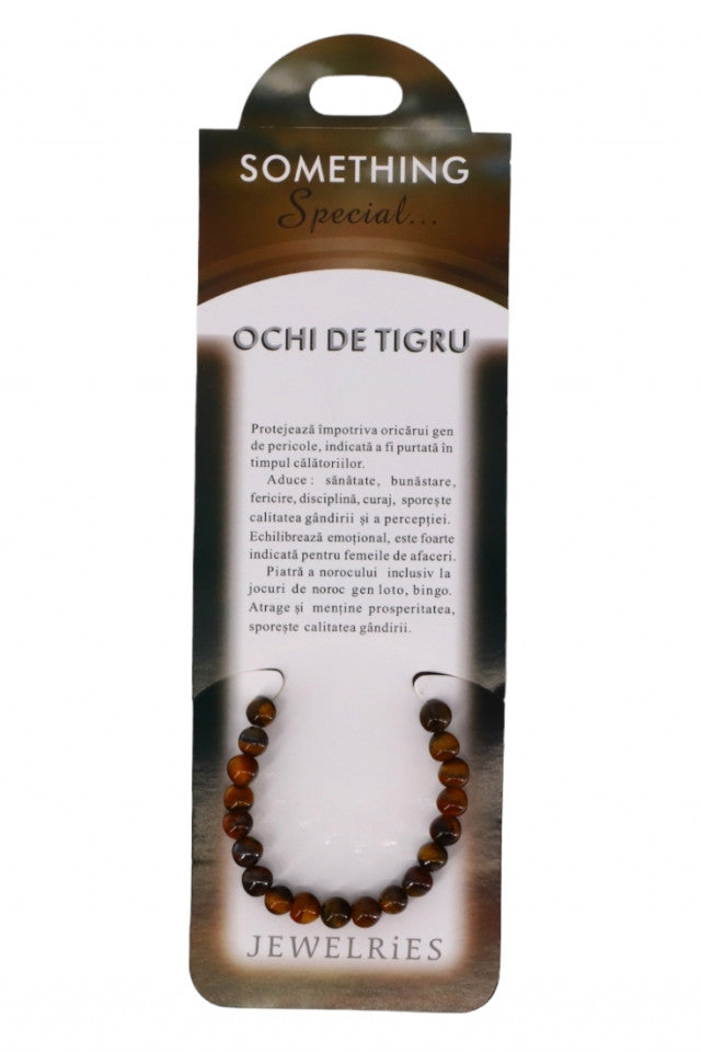 Bratara cu pietre semipretioase, NO7019, Ochi de Tigru, 8 cm, Maro