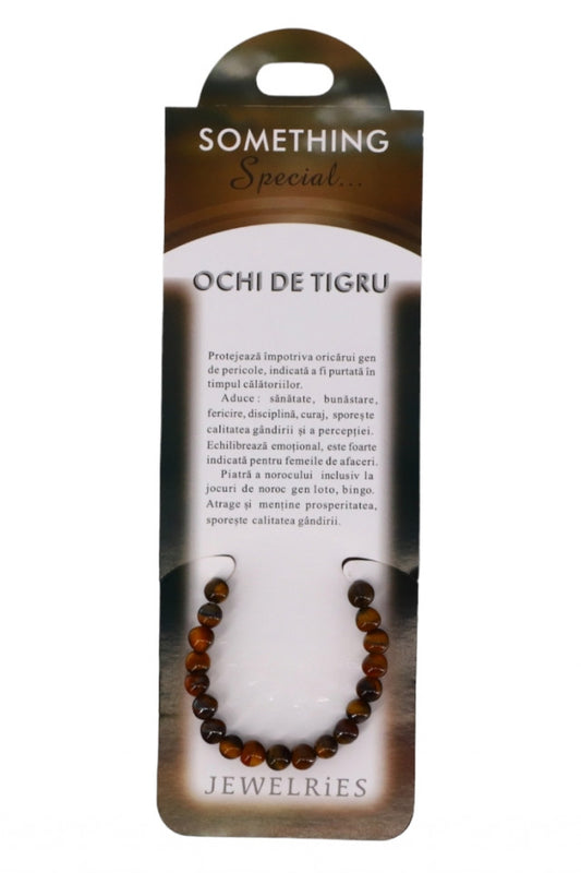 Bratara cu pietre semipretioase, NO7019, Ochi de Tigru, 8 cm, Maro