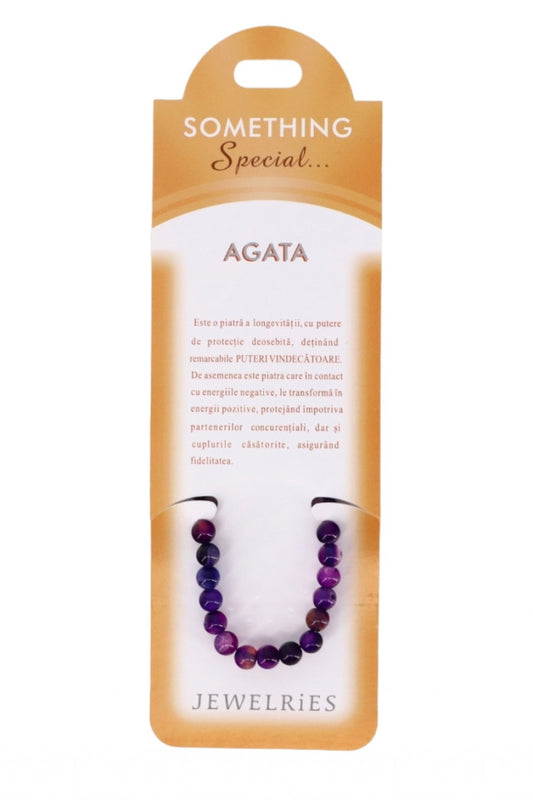 Bratara cu pietre semipretioase, NO7020, Agata, 8 cm, Mov