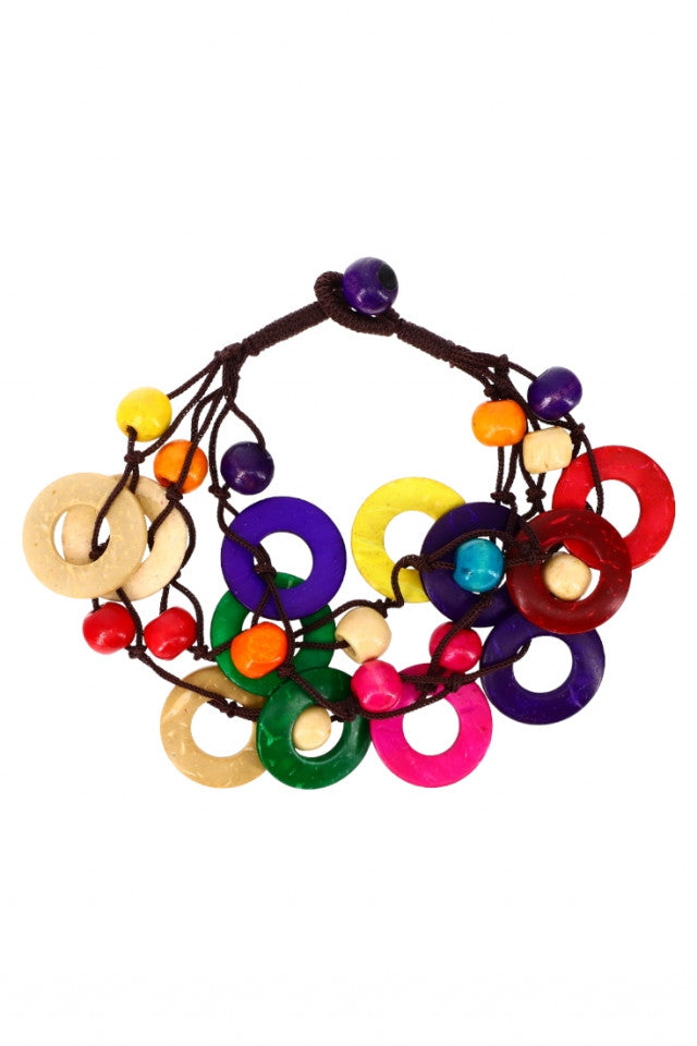 Bratara Handmade, din lemn, 21 cm, NO8317, Multicolor
