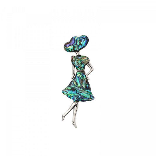 Brosa pandantiv dama, Doama cu palarie, 8.6 x 3.1 cm, Multicolor