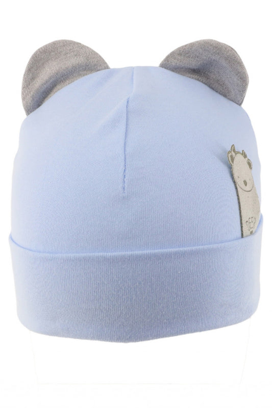 Caciula pentru baieti, 95% Bumbac, Ursulet, NO6739, 1-6 luni, Bleu