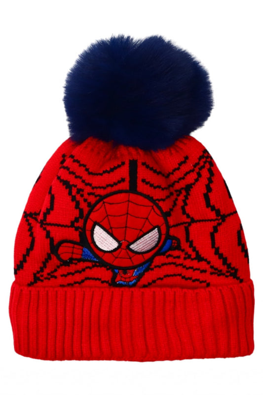 Caciula pentru copii tricotata, captuseala fleece, ciucure, Spider-Man, NO8988, 4-5 ani, Rosu