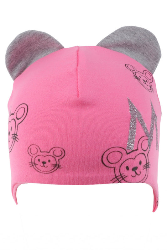 Caciula pentru fetite, 95% Bumbac, Mouse, NO8498, 3-9 luni, Roz inchis