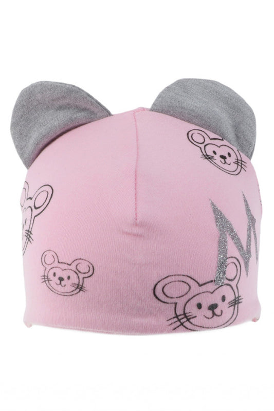 Caciula pentru fetite, 95% Bumbac, Mouse, NO977, 0-3 luni, Roz